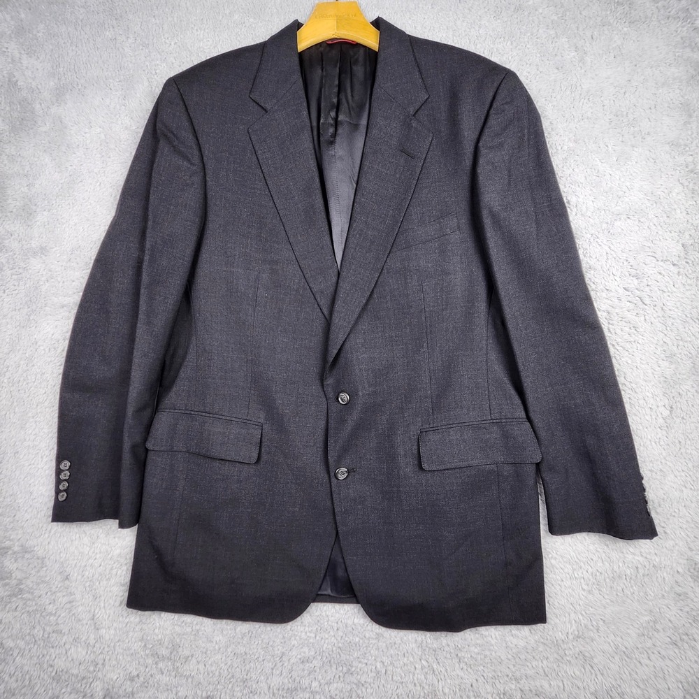 VTG Jos A Bank Red Label Charcoal Grey Pure Wool 2 Button Blazer Jacket 44L Exec